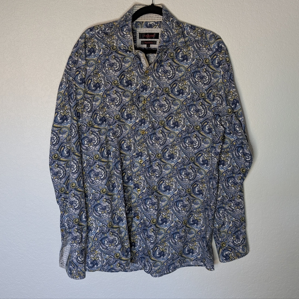 Axxess Blue and Yellow Paisley Button-Up Shirt